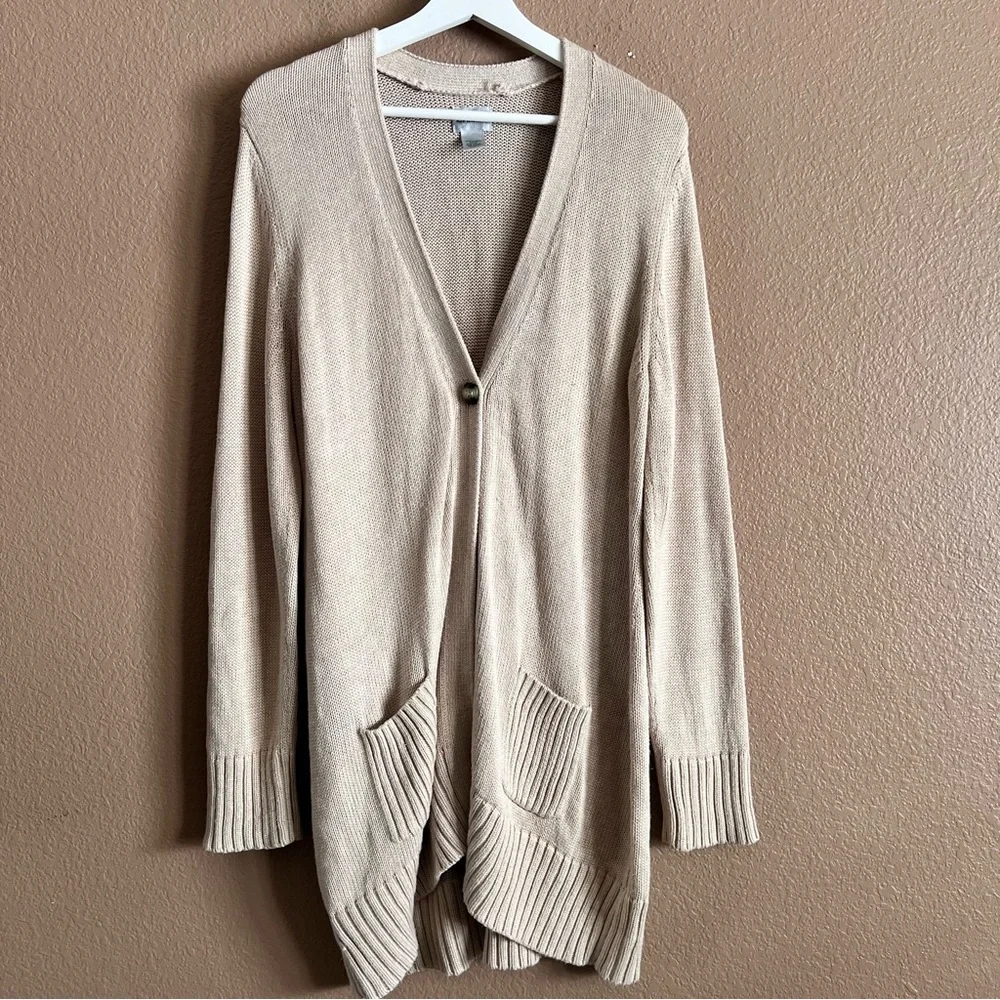 Chico’s One Button Oversized Beige Cardigan Sweater Size 1 or Medium